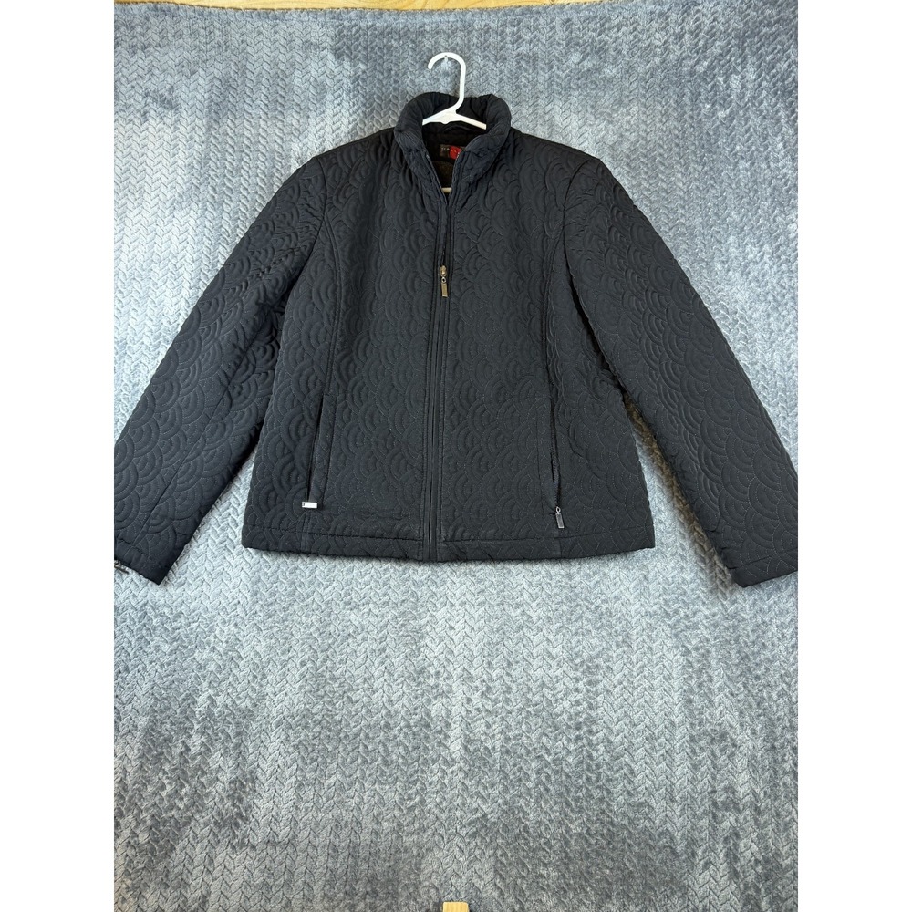 Gallery Jacket Womens Medium Black Quilted Full Zip Winter Wear Fleece Lined